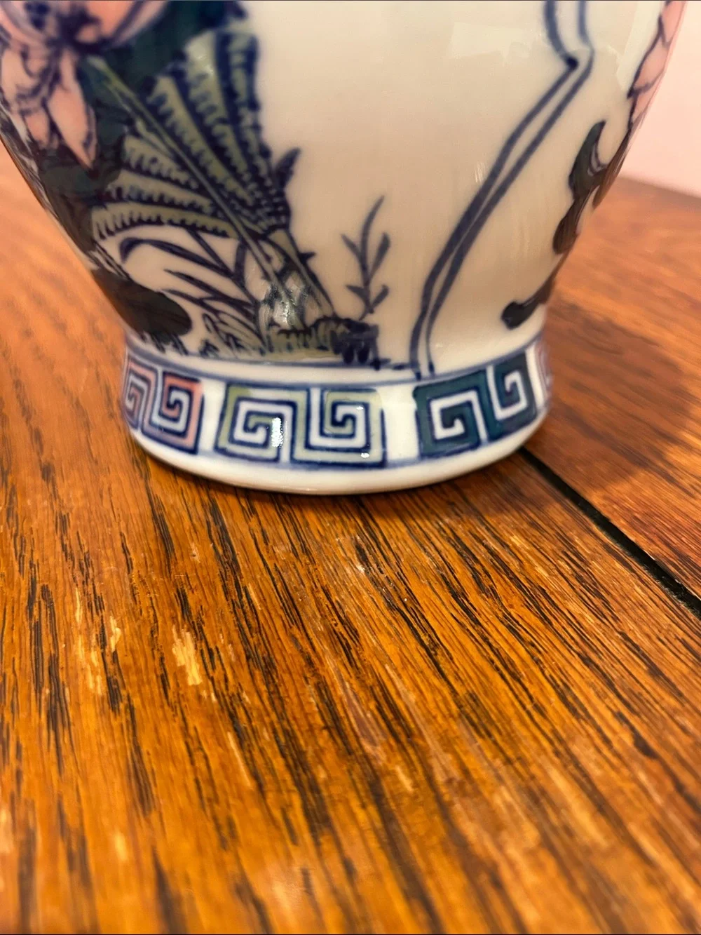 Hand-Painted Ceramic Vase - Blue and Pink Floral Design